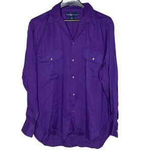Ralph Lauren Vintage Button Down Rayon Top Blouse Purple Sz 10 Preppy